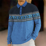 Men's Vintage Printed Knitted Polo Long Sleeve Shirt 89671279YM