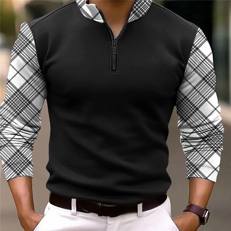 Men's Long Sleeve Color Block Polo Shirt 20700560L