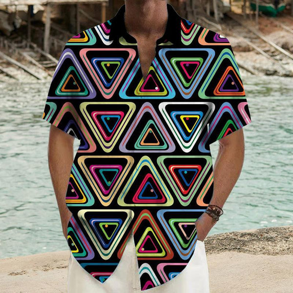 Men's Colorful Triangle Printed Short-Sleeved Shirt 91622950YY