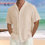 Mens Classic Loose Solid Color Short Sleeve Shirt 51163621YY