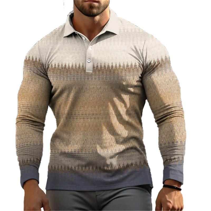 Men's Fashion 3D Printed Long Sleeve Polo Shirt 65013418YY
