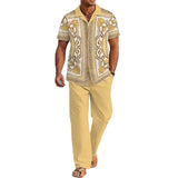 Men's Casual Printed Short Sleeve Shirt and Pants Set 14586597YM