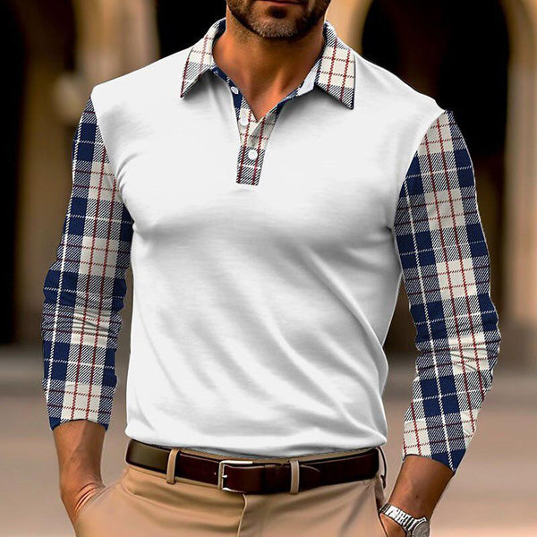 Men's Plaid Long Sleeve Polo Shirt 43713715YM