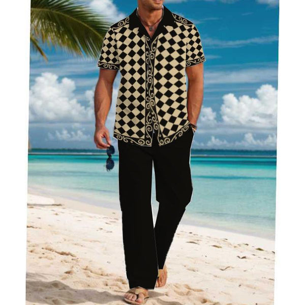 Men's Casual Printed Short Sleeve Shirt Set 05787427YY
