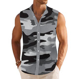 Men's Camo Print Breathable Linen Lapel Sleeveless Shirt 86755975YM