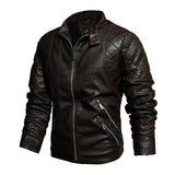 Men's Fleece Warm Slim Stand Collar Leather Jacket 24585213L