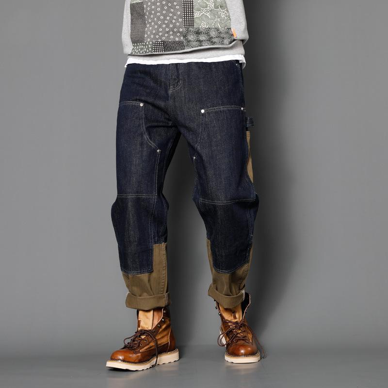 Men's Loose Straight Multi-pocket Patchwork Jeans 61224614L