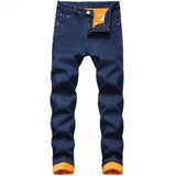 Men's Fleece Warm Jeans Straight Slim Fit Thickened Denim Trousers 33976921L