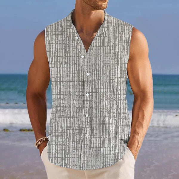 Lines Printed Stand Collar Sleeveless Shirt 59225594L