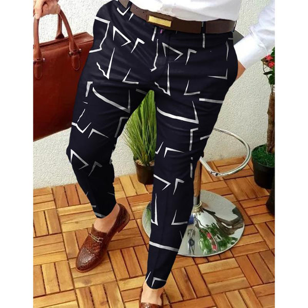 Men's Casual Printed Trousers Mid Waist Micro Elastic Trousers 06986313L