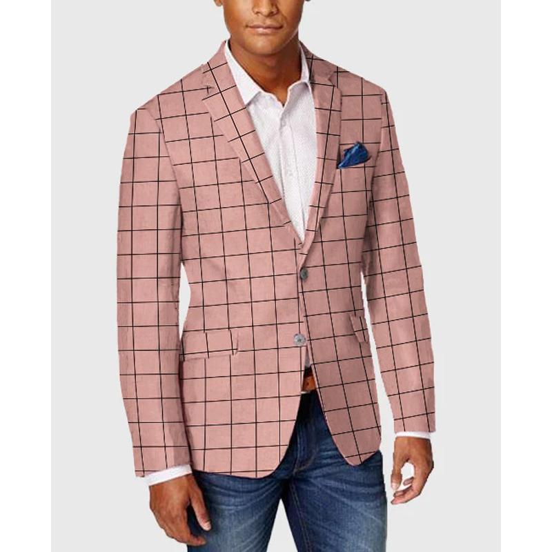 Men's Single-breasted Two-Button Plaid Blazer Casual Slim Suit 67346863L
