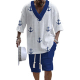 Men's Anchor Navigation Printed Short Sleeve Shorts Textured Set 85823807L