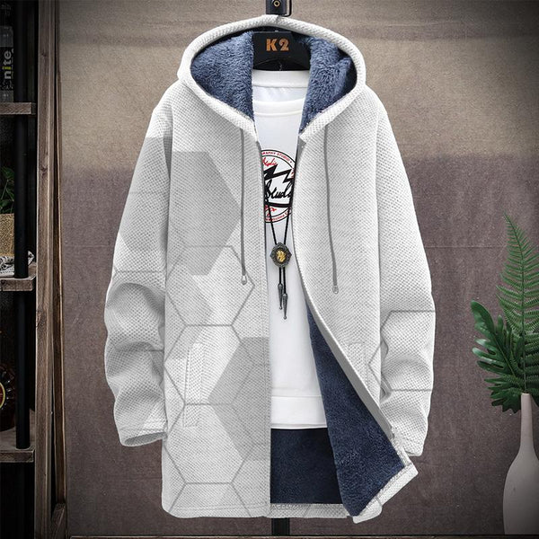 Men's Printed Hooded Two-pocket Plush Thickened Long-sleeved Cardigan Jacket 98352669L
