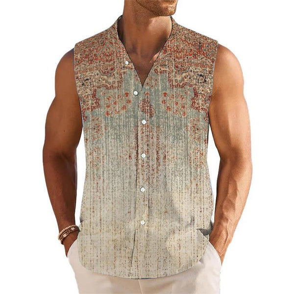 Floral Printed Stand Collar Sleeveless Shirt 83086835L
