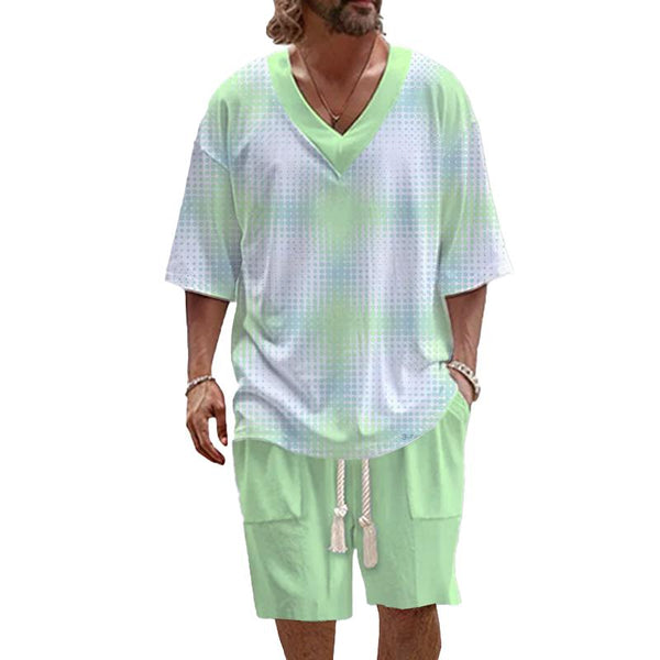 Men's Green Polka Dots Prints Art Casual Short Sleeve Set 42976790L
