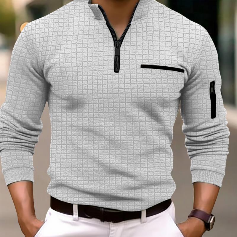 Men's Checkerboard Checkered Polo Shirt Arm Zip Sports Polo Shirt 06309438L
