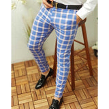 Men's Casual Plaid Print Mid-waist Trousers Micro-elastic Trousers 66882021L