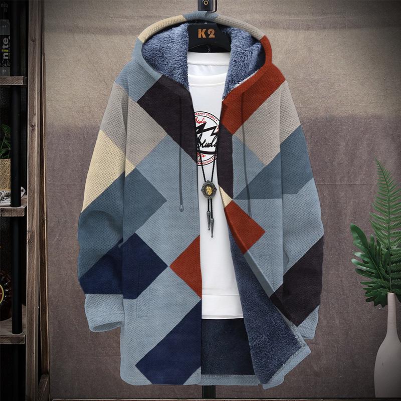 Men's Printed Hooded Two-Pocket Plush Thickened Long-Sleeved Cardigan Jacket 65494159L