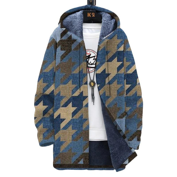 Men's Printed Hooded Two-Pocket Plush Thickened Long-Sleeved Cardigan Jacket 94466754L