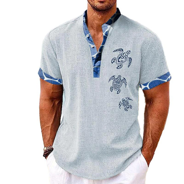 Men's Henley Collar Printed Short Sleeve Shirt 54289218L
