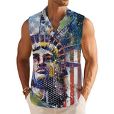 Statue of Liberty Printed Stand Collar Sleeveless Shirt Tank Top 23883854L
