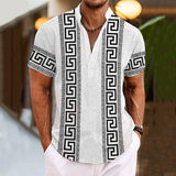 Men's Henley Collar Baroque Printed Short Sleeve Shirt 69630525L