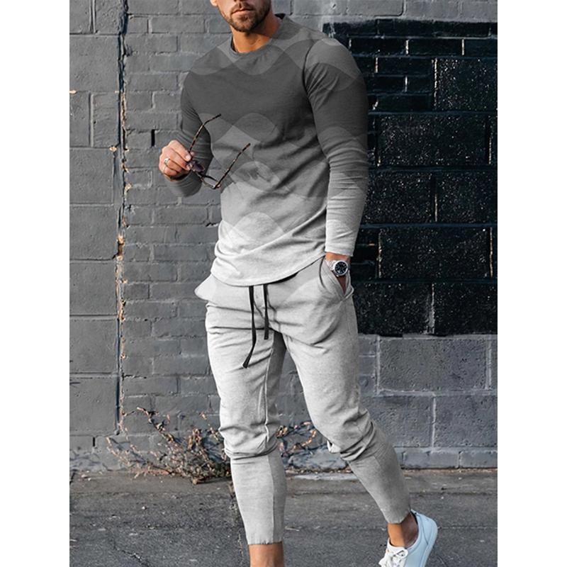 Men's Printed Casual Long Sleeve Trousers Set 90824898L