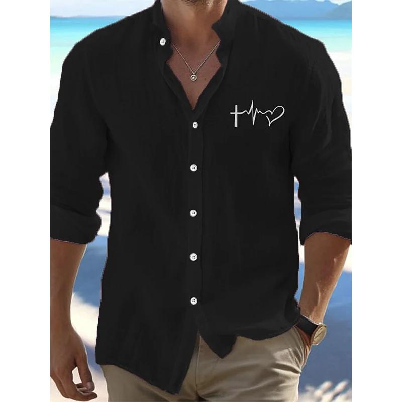 Men's Day Heart Printed Fashionable and Casual Long Sleeve Shirt 40830267L