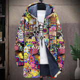 Men's Printed Hooded Two-Pocket Plush Thickened Long-Sleeved Cardigan Jacket 11052870L