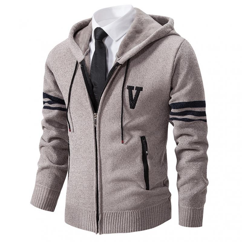 Men's Knitted Cardigan Plus Fleece Thick Hooded Sweater 28485515L