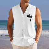Coconut Palm Printed Stand Collar Sleeveless Shirt Tank Top 51921136L