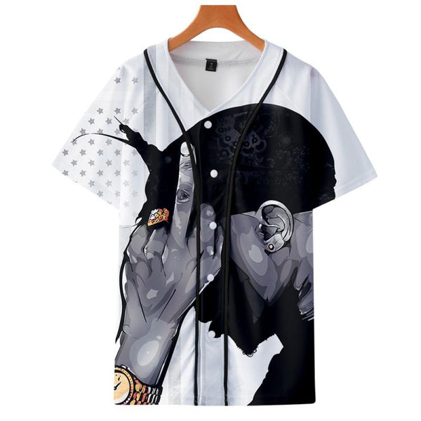Men's Retro Street Baseball Cardigan Short Sleeve Shirt 33376069L
