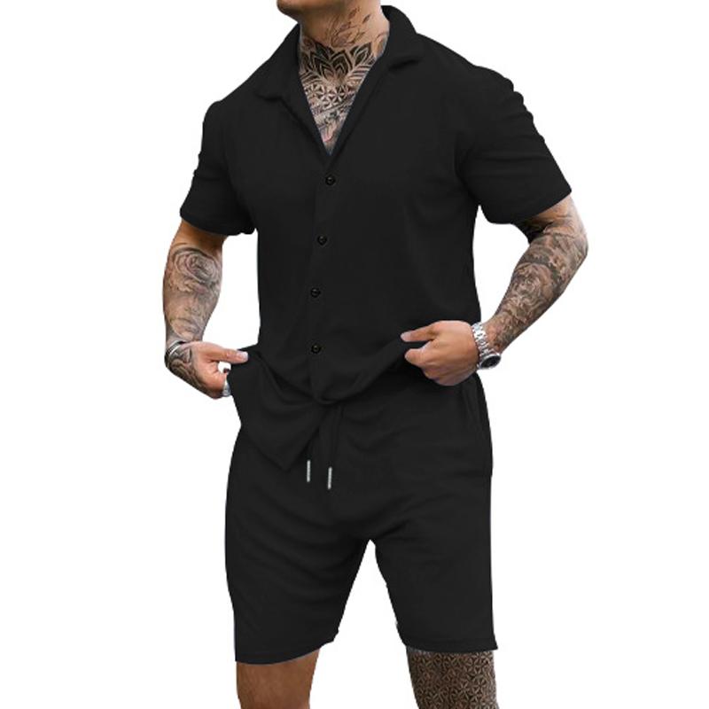 Men's Casual Lapel Short Sleeve Shirt Set 73645291L
