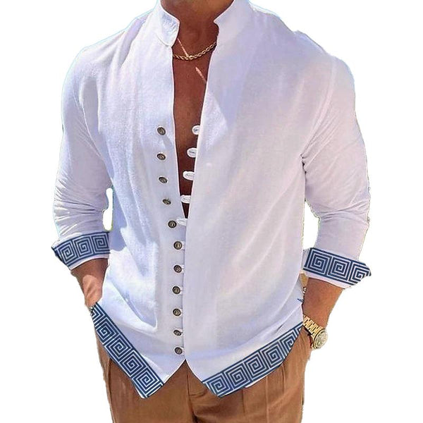 Men's Multi Button Stand Collar Long Sleeve Shirt 81935701L