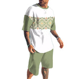 Men's Ethnic Flower Casual Comfortable Round Neck Short-sleeved T-shirt Set 82853298L