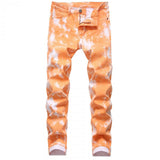 Men's Colorful Elastic Denim Casual Pants Slim Printed Pants 08225871L