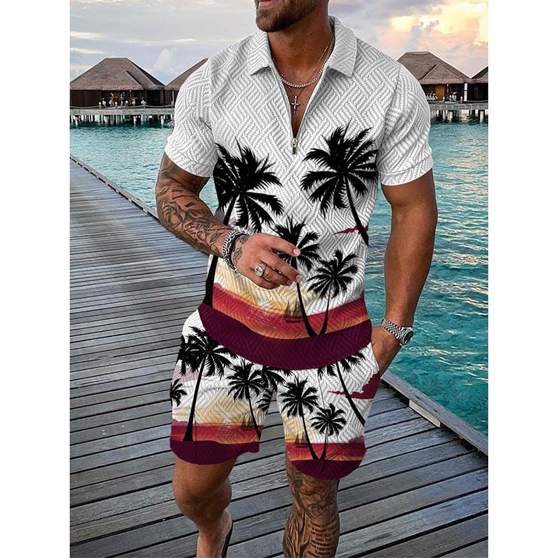 Men's Hawaiian Coconut Tree Polo Shirt Set 83738136L