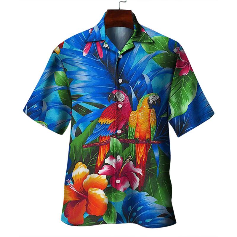 Men's Parrot Printed Hawaii Vacation Casual Short Sleeve Shirt 07987489L