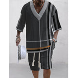 Men's Printed Short Sleeve Shorts Textured Set 05470168L