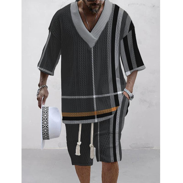Men's Printed Short Sleeve Shorts Textured Set 05470168L