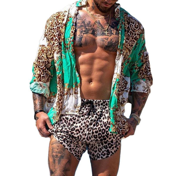 Men's Hawaiian Beach Suit Casual Print Set 98363428L