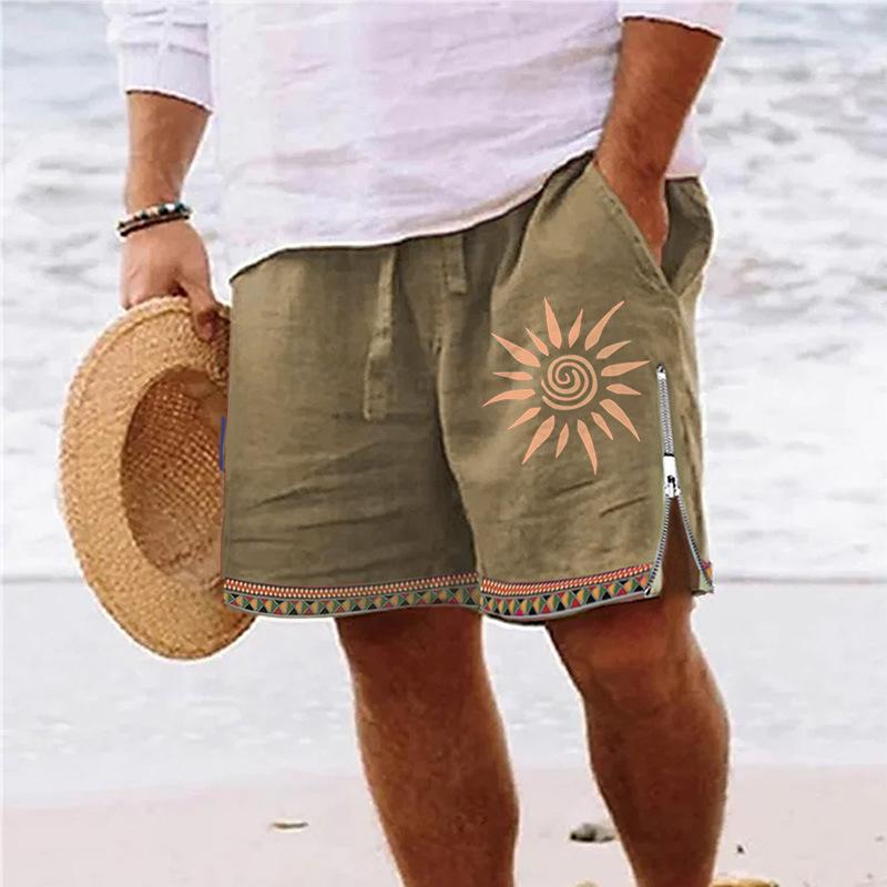 Men's Cotton and Linen Casual Printed Shorts Beach Shorts 83464627L