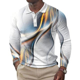 Men's Printed Lapel Button-Down Polo Long Sleeve T-Shirt 27645346L