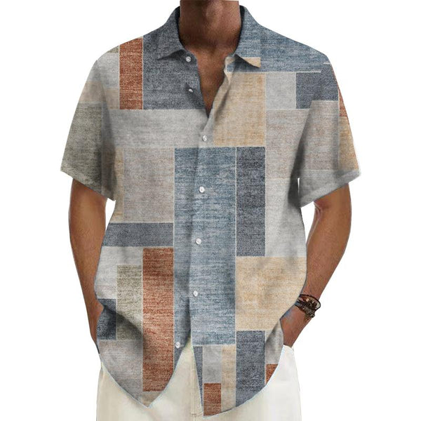 Men's Color Block Printed Short Sleeve Shirt 33970179L