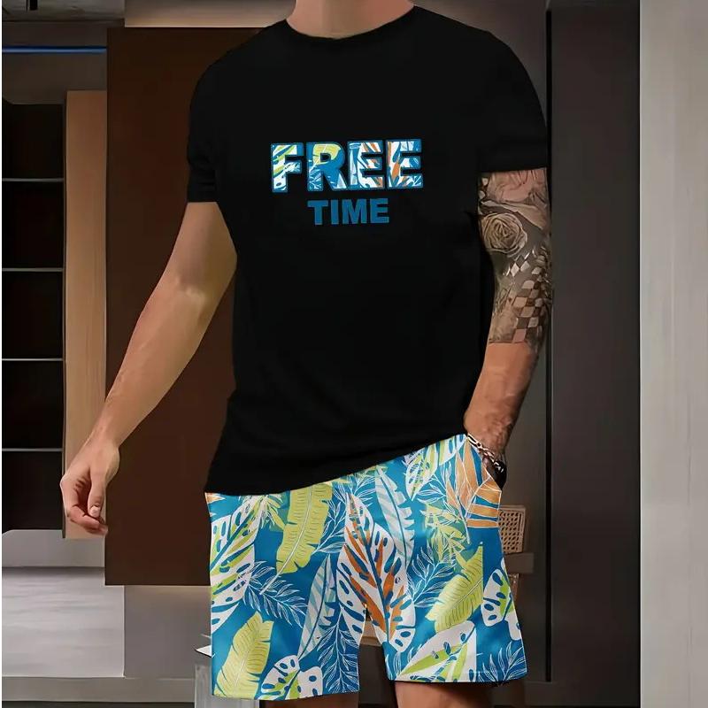 Men's Hawaii Printed Short Sleeve and Shorts Sets 77541420YY