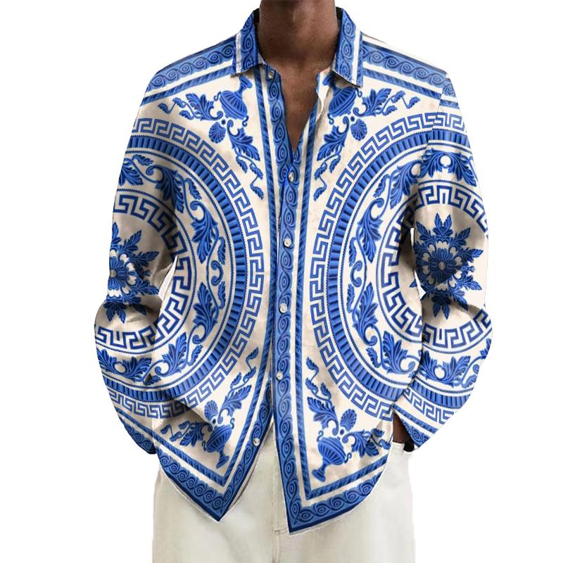 Men's Baroque Greek Printed Long Sleeve Shirt 67953219L