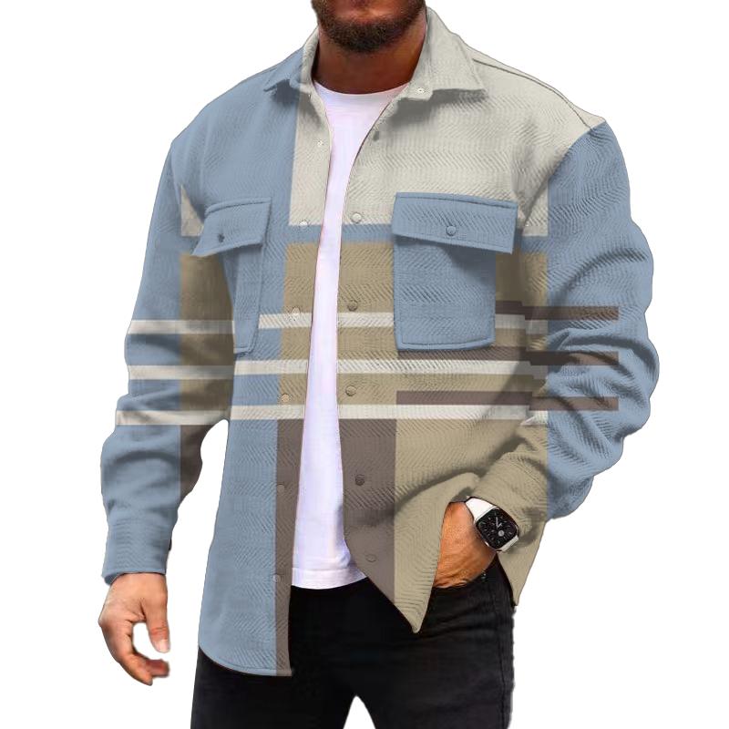 Men's Corduroy Print Long Sleeve Shirt Jacket 14637358L