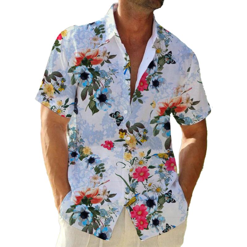 Men's Flower Printed Short Sleeve Shirt 44457803L