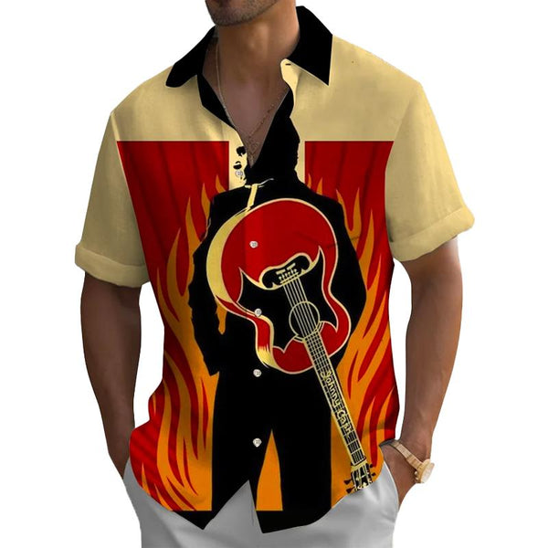 Music Guitar Printed Men's Pocket Short Sleeve Shirt 03203919L