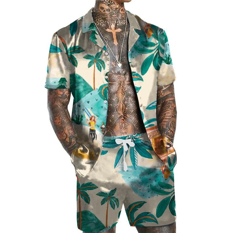 Men's Hawaiian Casual Set Short Sleeve Shirt Set 75998412L